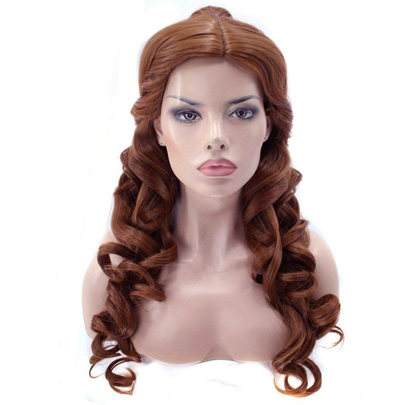 Anogol Hair Cap+Women Ponytail Wigs Curly Auburn Brown Cosplay Costume Wig for Halloween Costume Cosplay Wig  Curly Brown Wig Peluca De Princesa Brown Ponytail Wig For Halloween Party - Image 2